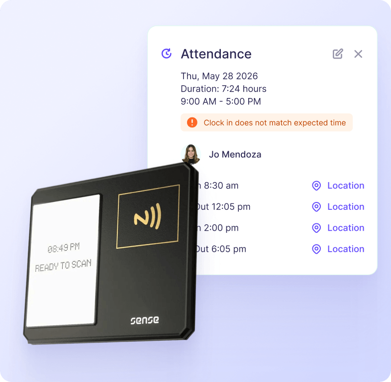 Sense HR clock-in hardware — Sense Clock, Anviz biometric clocks and AutoClock
