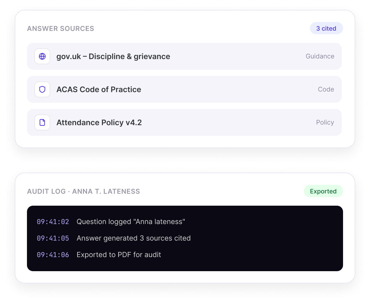 Counsel sourcing and logging each answer