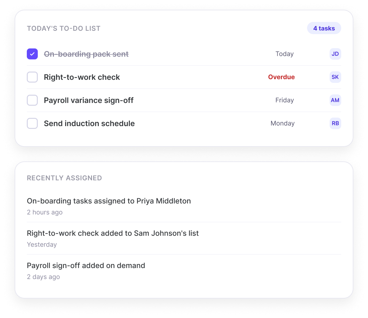 Tasker assigning tasks to the right people's to-do lists